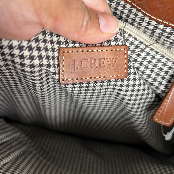J.Crew Corduroy & Leather Tote with Black & White Houndstooth Lining - Picture 3 of 9